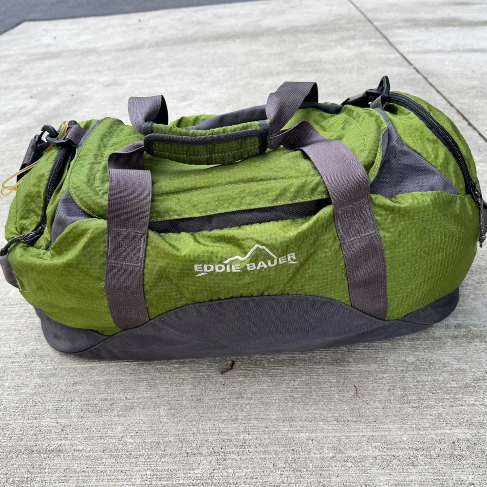 Eddie Bauer Expedition 20 Duffle Bag Green Gray Ripstop Nylon Travel Gym Sport